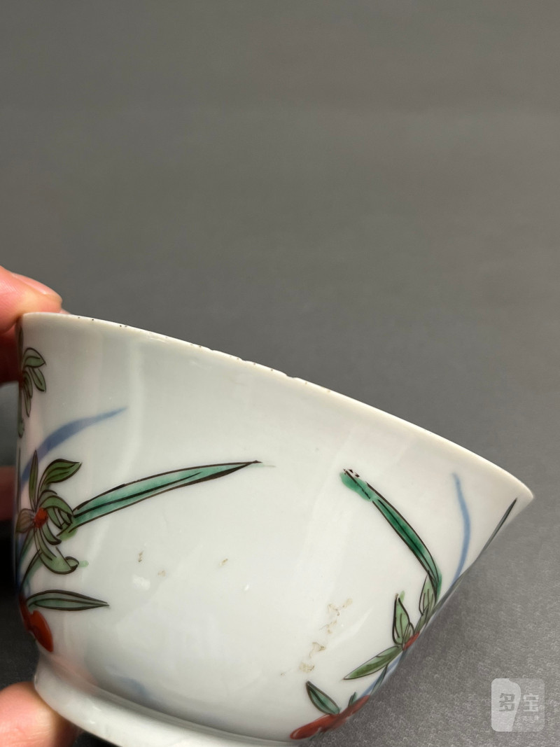 明天启—崇祯  青花五彩兰花杯（一组 4 只） - 图16